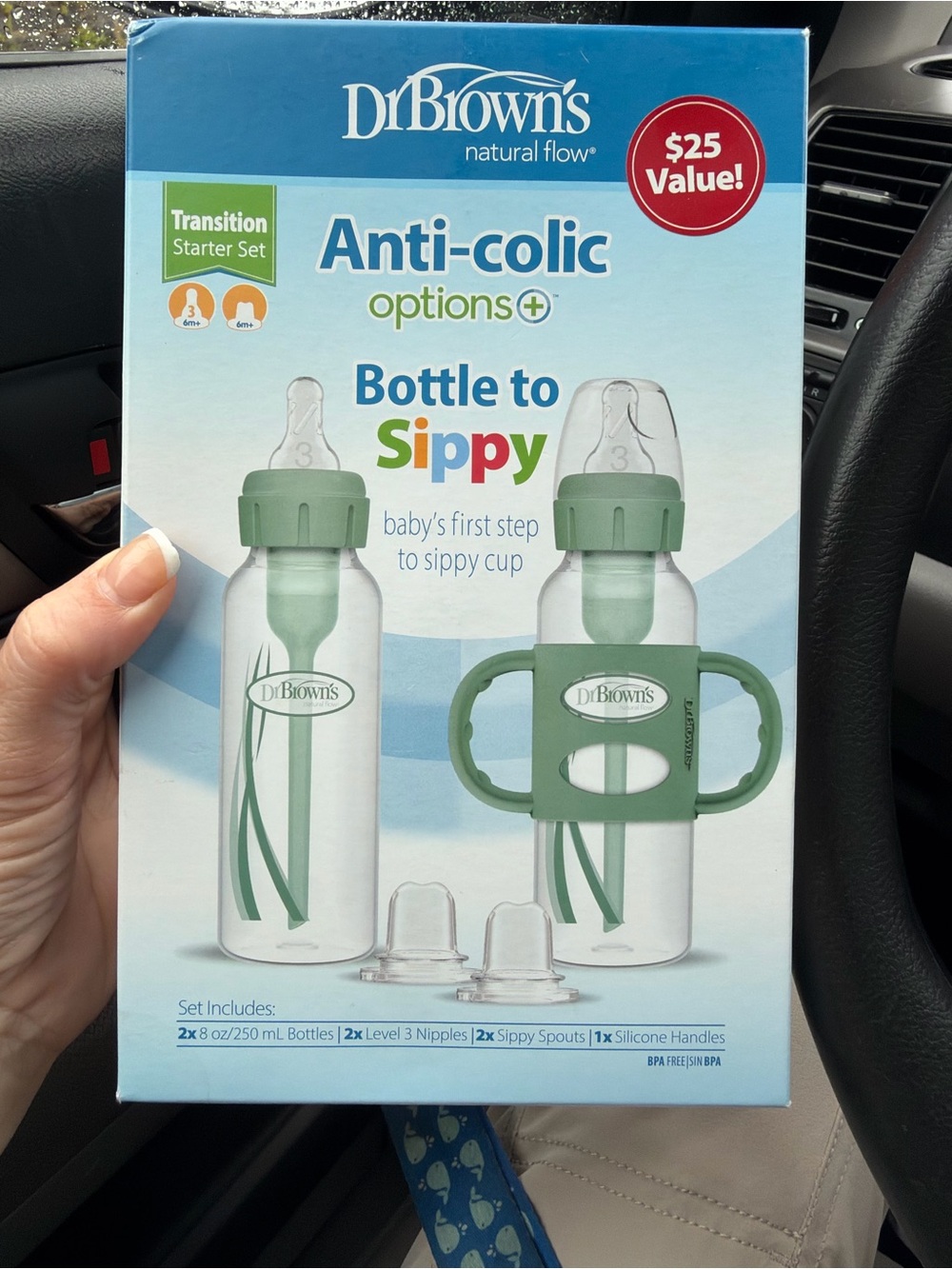 Dr. Brown's Anti-Colic Bottle-to-Sippy Starter Set — Sage Green